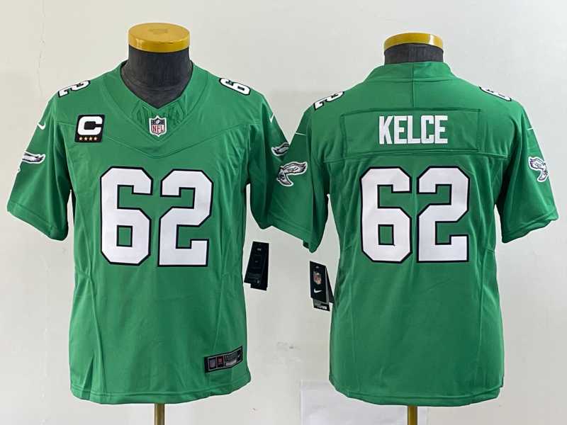 Women%27s Philadelphia Eagles #62 Jason Kelce Green 2023 F.U.S.E. With C Patch Stitched Football Jersey(Run Small)